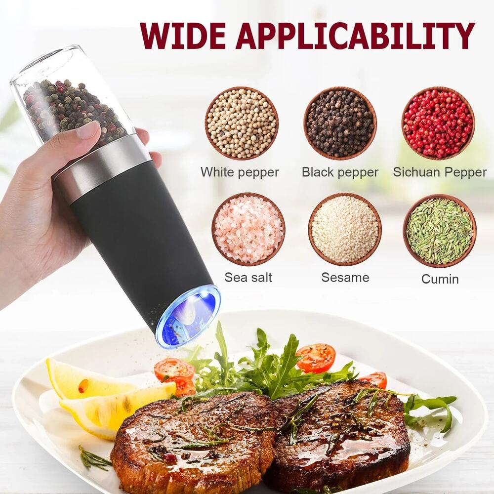 🔥2 Pack Gravity Electric Salt and Pepper Grinder Mill Shaker Adjustable Auto🔥 - Picture 2 of 5